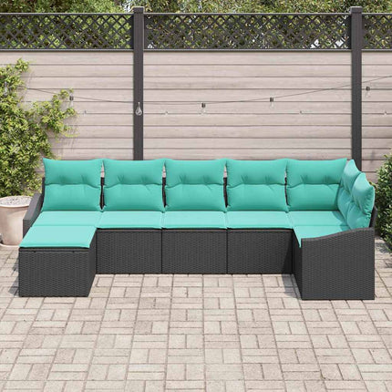 Sofa Sæt med pude 7 pcs Sort polyrattan