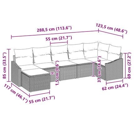 Sofa Sæt med pude 7 pcs Sort polyrattan
