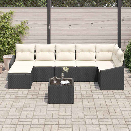 Sofa Sæt med pude 8 pcs Sort polyrattan