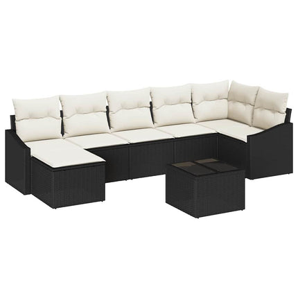 Sofa Sæt med pude 8 pcs Sort polyrattan