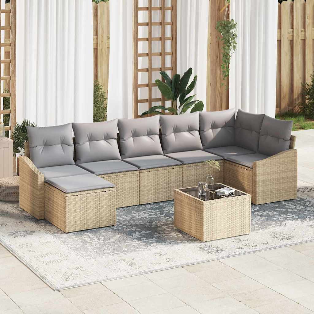 Sofa Sæt med pude 8 pcs Beige polyrattan