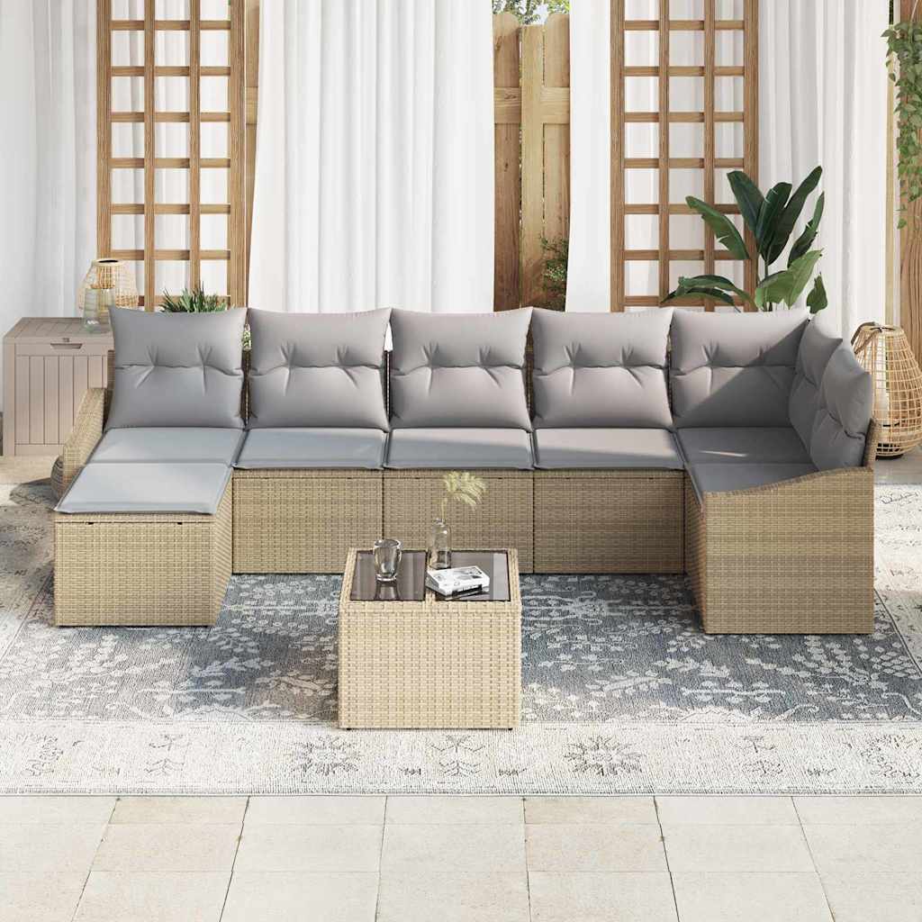 Sofa Sæt med pude 8 pcs Beige polyrattan