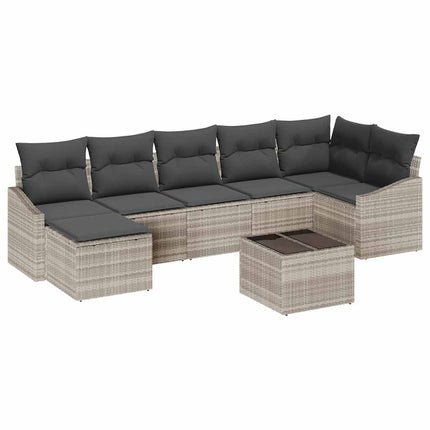 Sofa Sæt med pude 8 pcs Lysegrå polyrattan
