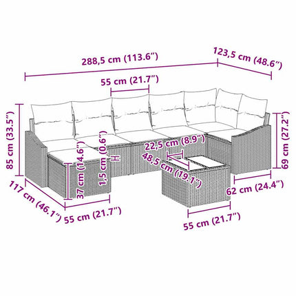 Sofa Sæt med pude 8 pcs Lysegrå polyrattan