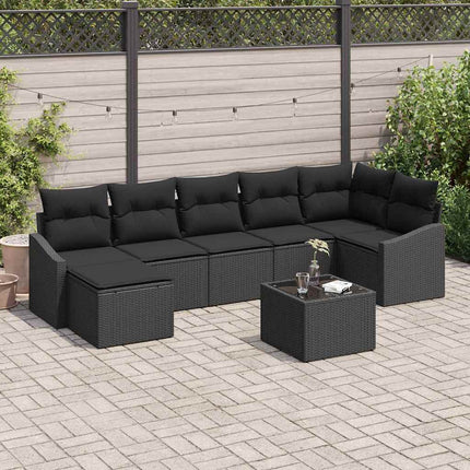 Sofa Sæt med pude 8 pcs Sort polyrattan