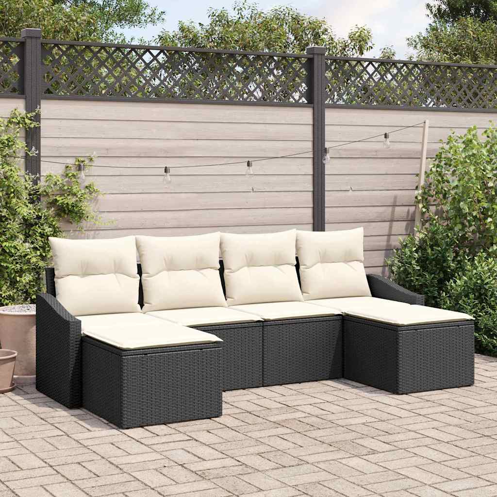 Sofa Sæt med pude 6 pcs Sort polyrattan