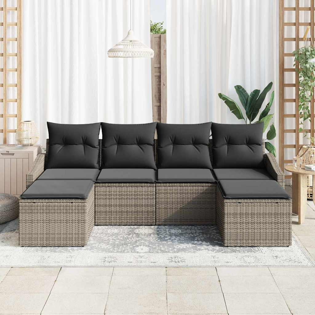 Sofa Sæt med pude 6 pcs Grå polyrattan
