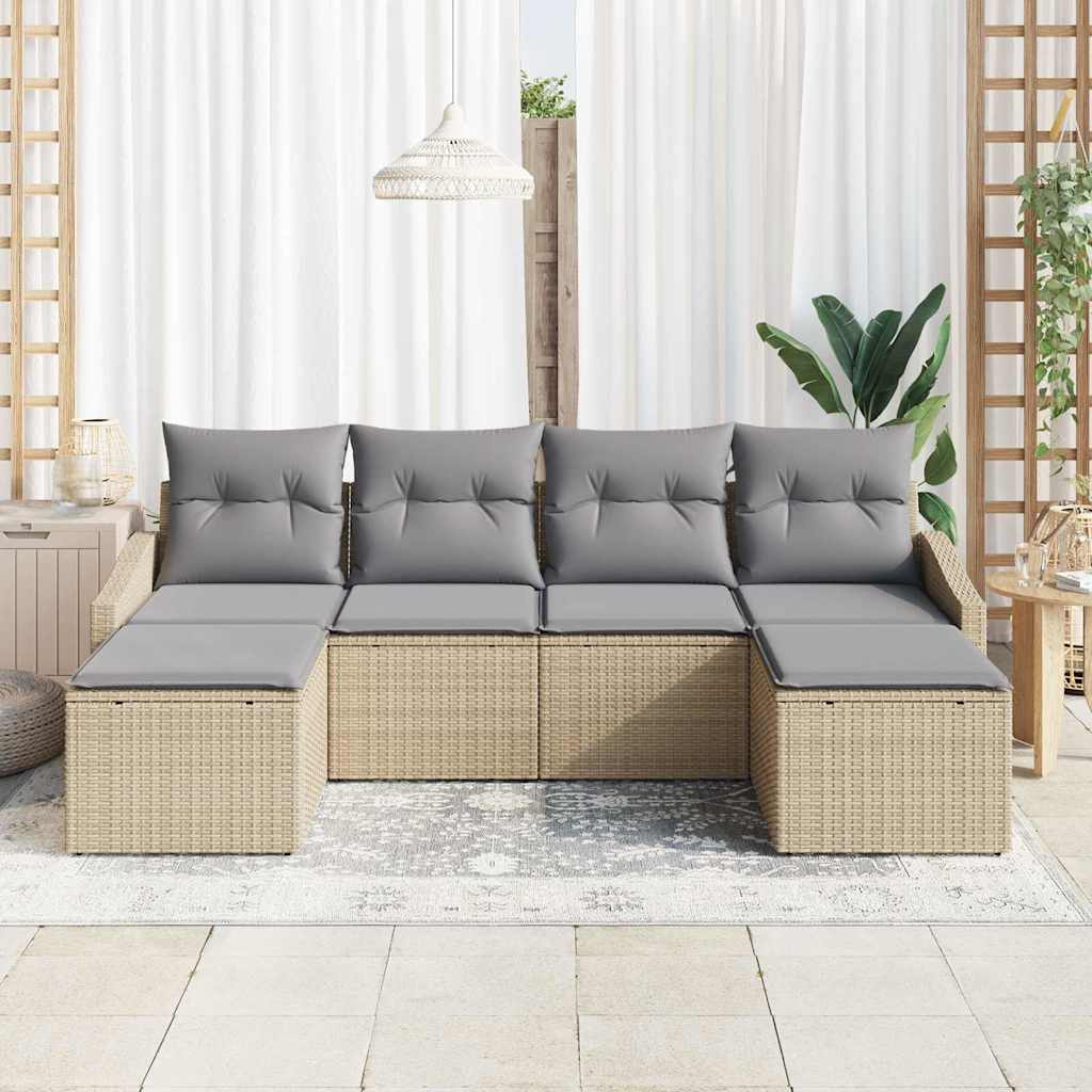 Sofa Sæt med pude 6 pcs Beige polyrattan