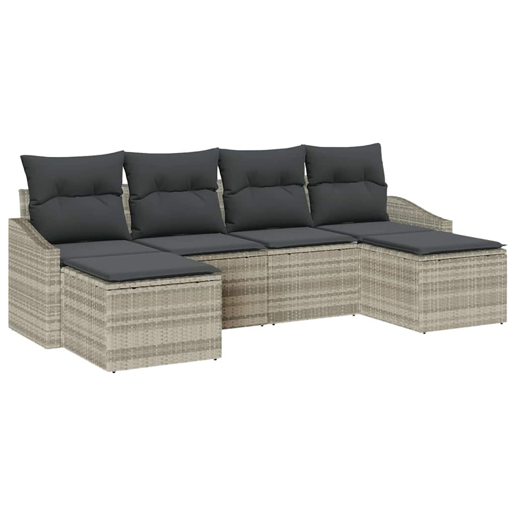 Sofa Sæt med pude 6 pcs Lysegrå polyrattan