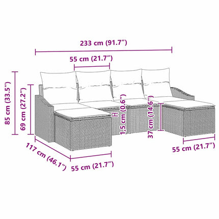 Sofa Sæt 6 stk. Lysegrå polyrattan