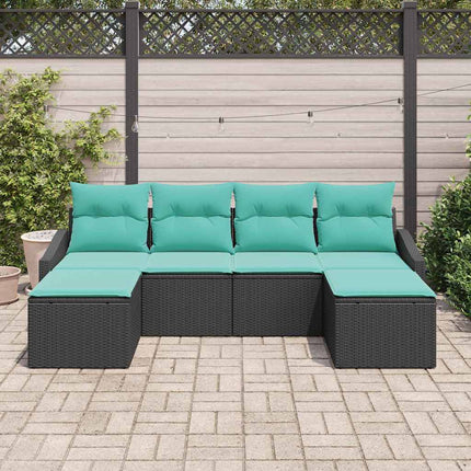 Sofa Sæt med pude 6 pcs Sort polyrattan