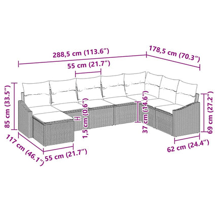 Sofa Sæt 8 stk. Sort polyrattan