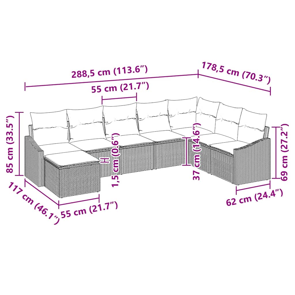 Sofa Sæt med pude 8 pcs Beige polyrattan
