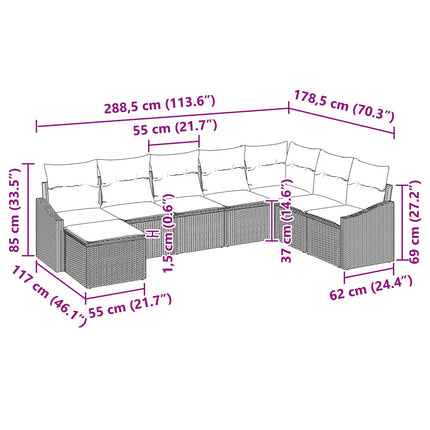 Sofa Sæt 8 stk. Brun polyrattan