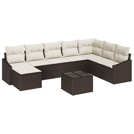 Sofa Sæt med pude 9 pcs Brun polyrattan