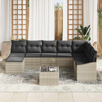 Sofa Sæt med pude 9 pcs Lysegrå polyrattan
