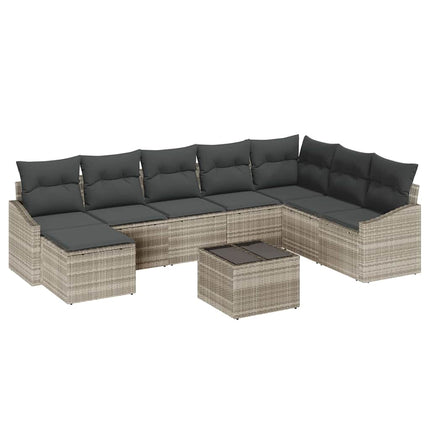 Sofa Sæt med pude 9 pcs Lysegrå polyrattan