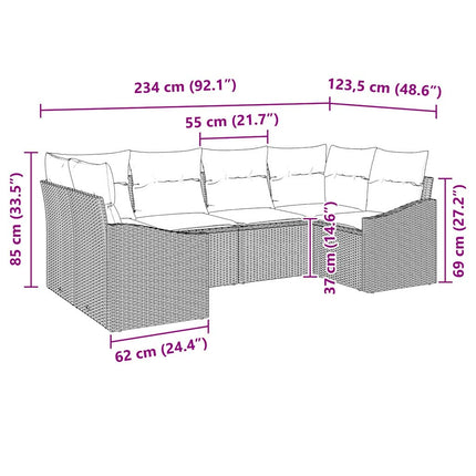 Sofa Sæt med pude 6 pcs Sort polyrattan