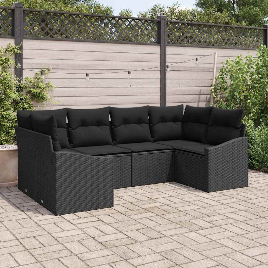 Modulært sofa sæt med puder 6 stk i sort polyrattan