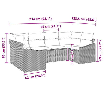 Sofa Sæt med pude 6 pcs Sort polyrattan