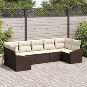 Sofa Sæt med pude 7 pcs Brun polyrattan