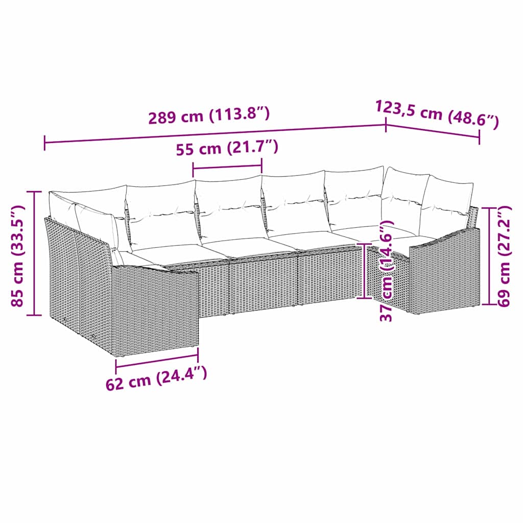 Sofa Sæt med pude 7 pcs Brun polyrattan
