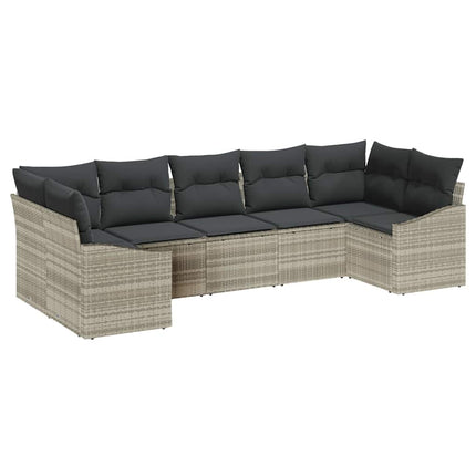 Sofa Sæt med pude 7 pcs Lysegrå polyrattan