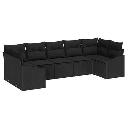 Sofa Sæt med pude 7 pcs Sort polyrattan