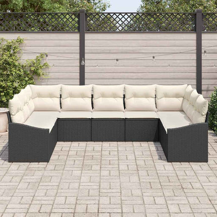 Sofa Sæt med pude 9 pcs Sort polyrattan