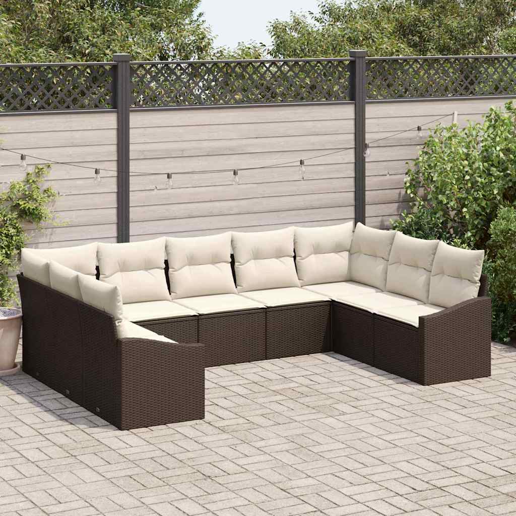 Sofa Sæt med pude 9 pcs Brun polyrattan