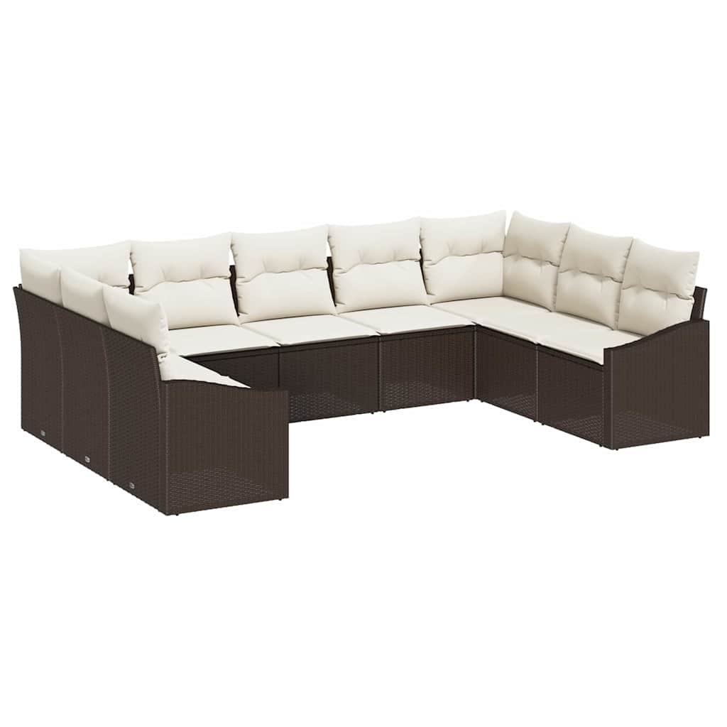 Sofa Sæt med pude 9 pcs Brun polyrattan