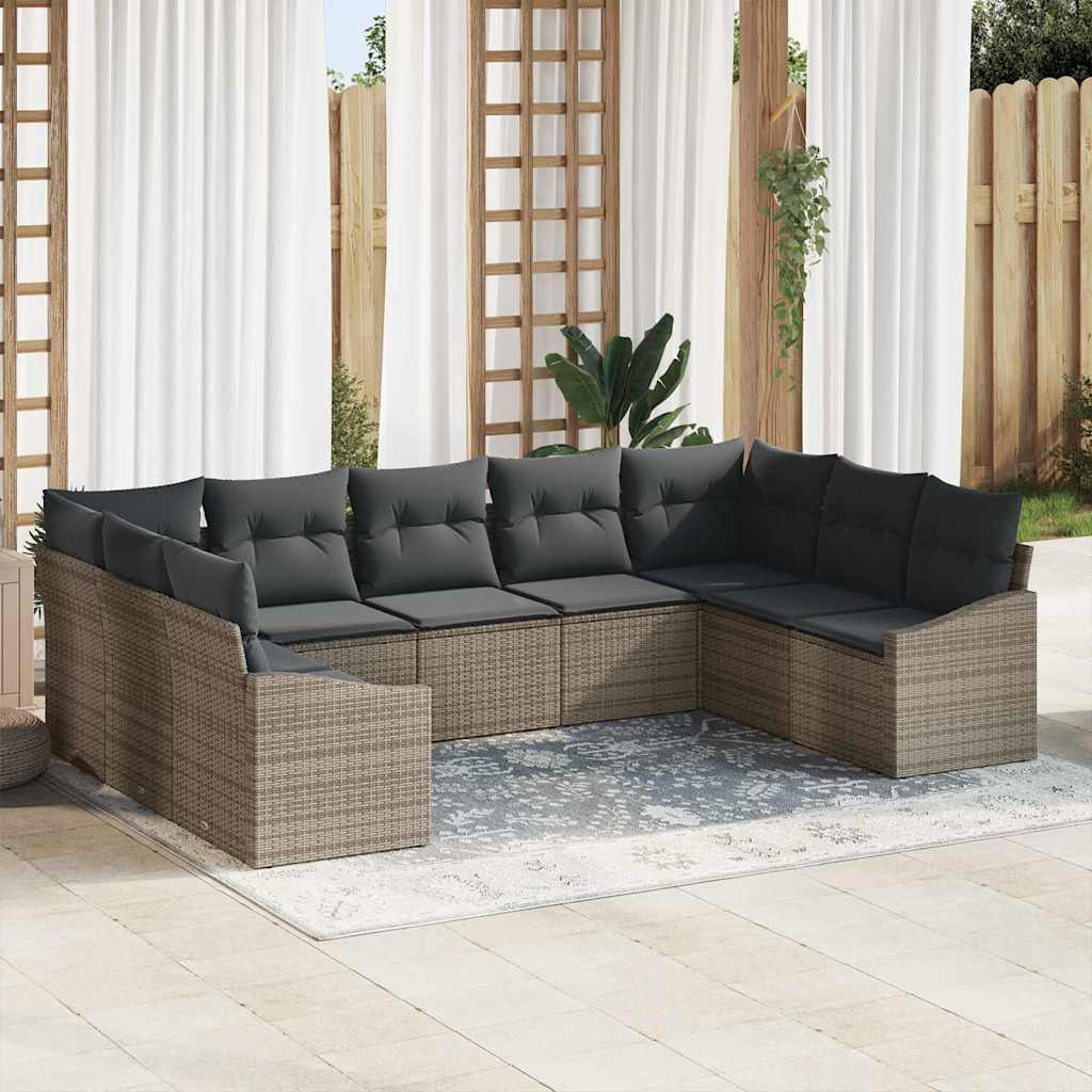 Sofa Sæt med pude 9 pcs Grå polyrattan