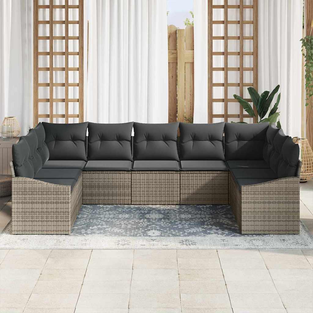 Sofa Sæt med pude 9 pcs Grå polyrattan
