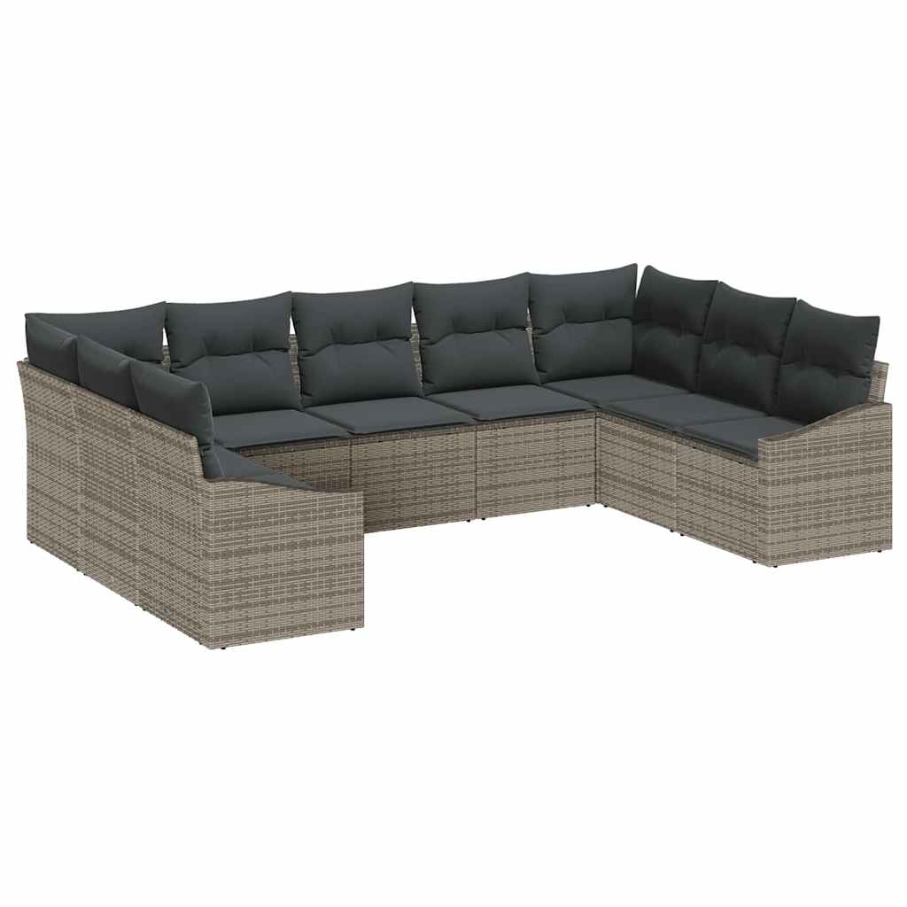 Sofa Sæt med pude 9 pcs Grå polyrattan