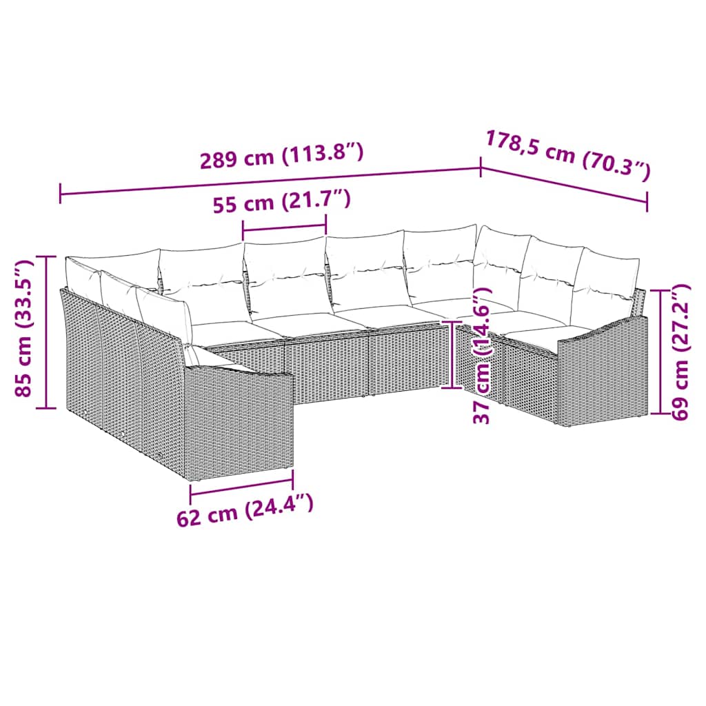 Sofa Sæt med pude 9 pcs Beige polyrattan