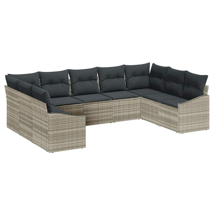 Sofa Sæt med pude 9 pcs Lysegrå polyrattan