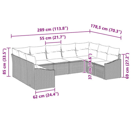 Sofa Sæt med pude 9 pcs Lysegrå polyrattan