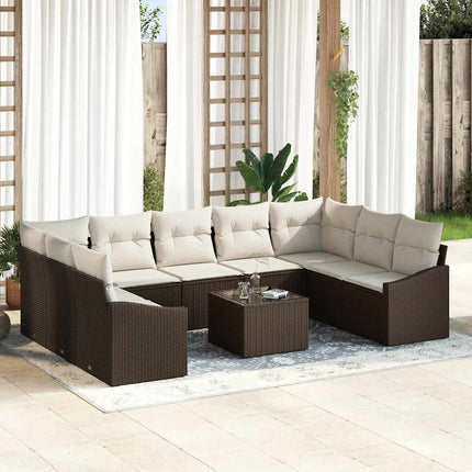 Sofa Sæt med pude 10 pcs Brun polyrattan
