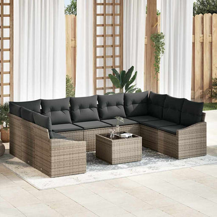 Sofa Sæt med pude 10 pcs Grå polyrattan