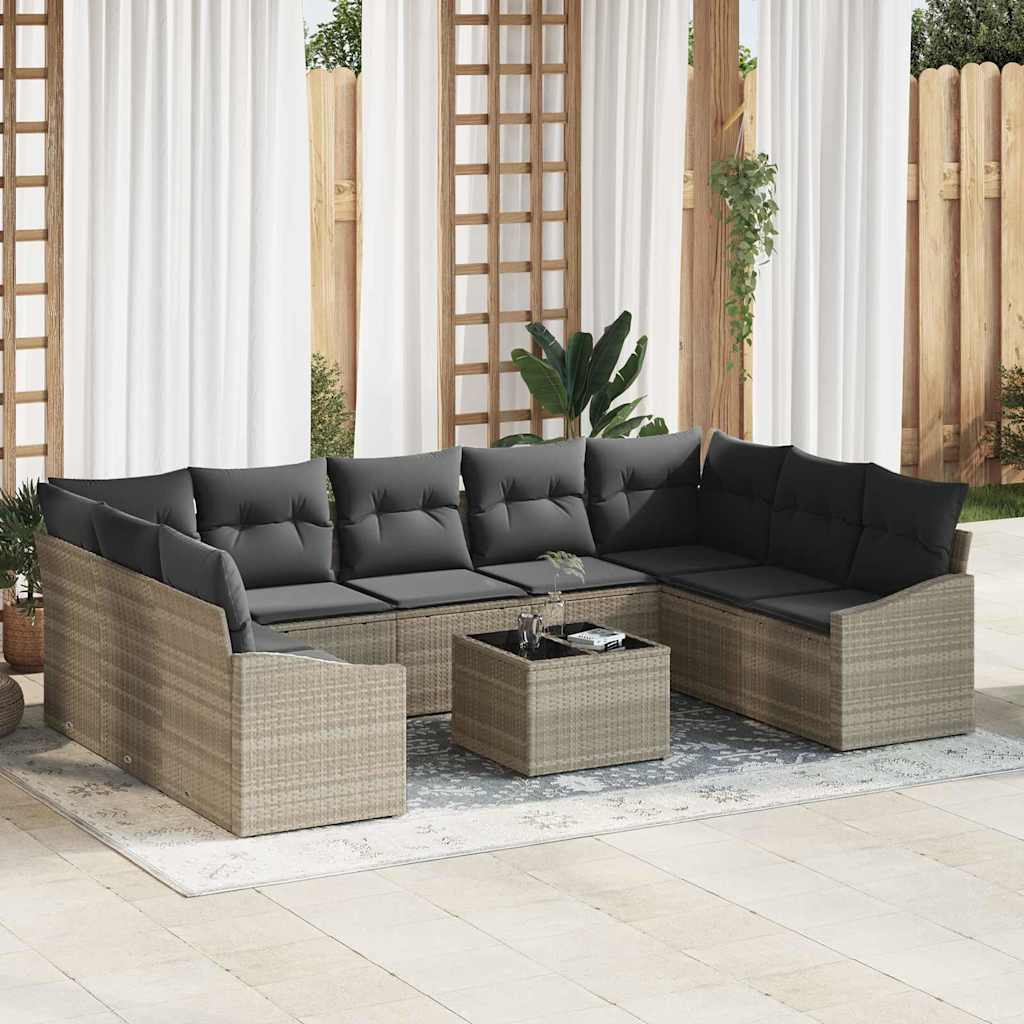Sofa Sæt med pude 10 pcs Lysegrå polyrattan