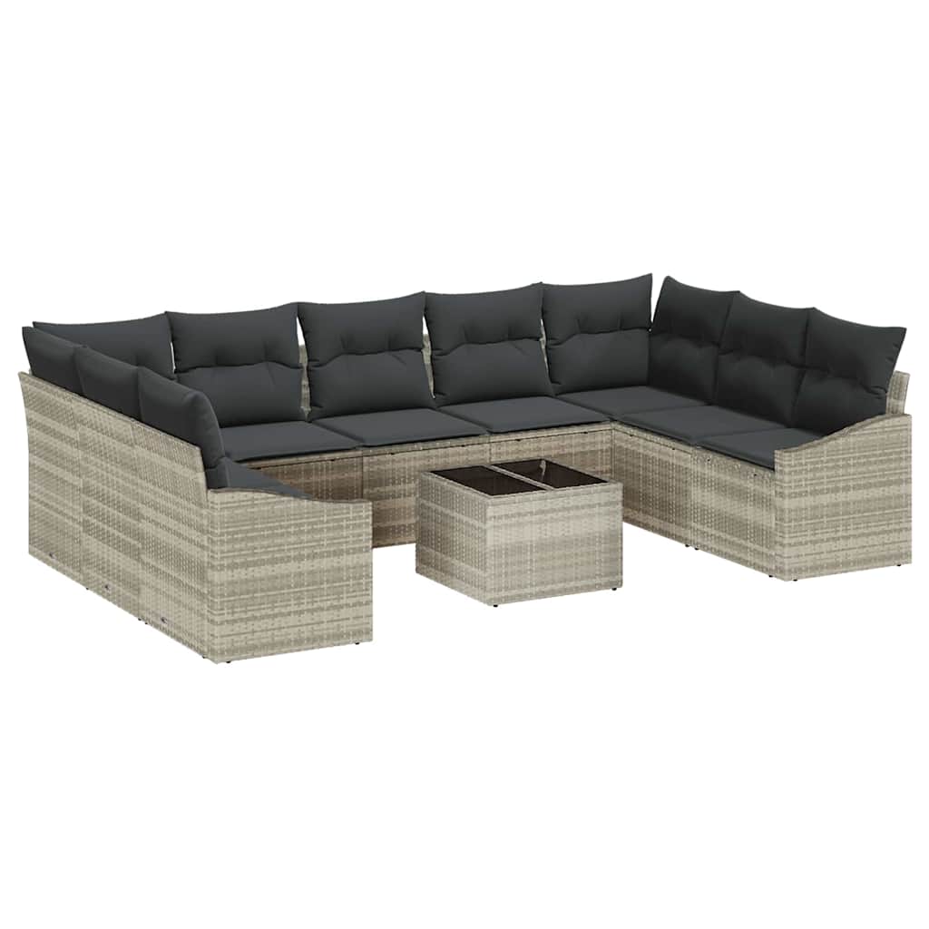 Sofa Sæt med pude 10 pcs Lysegrå polyrattan