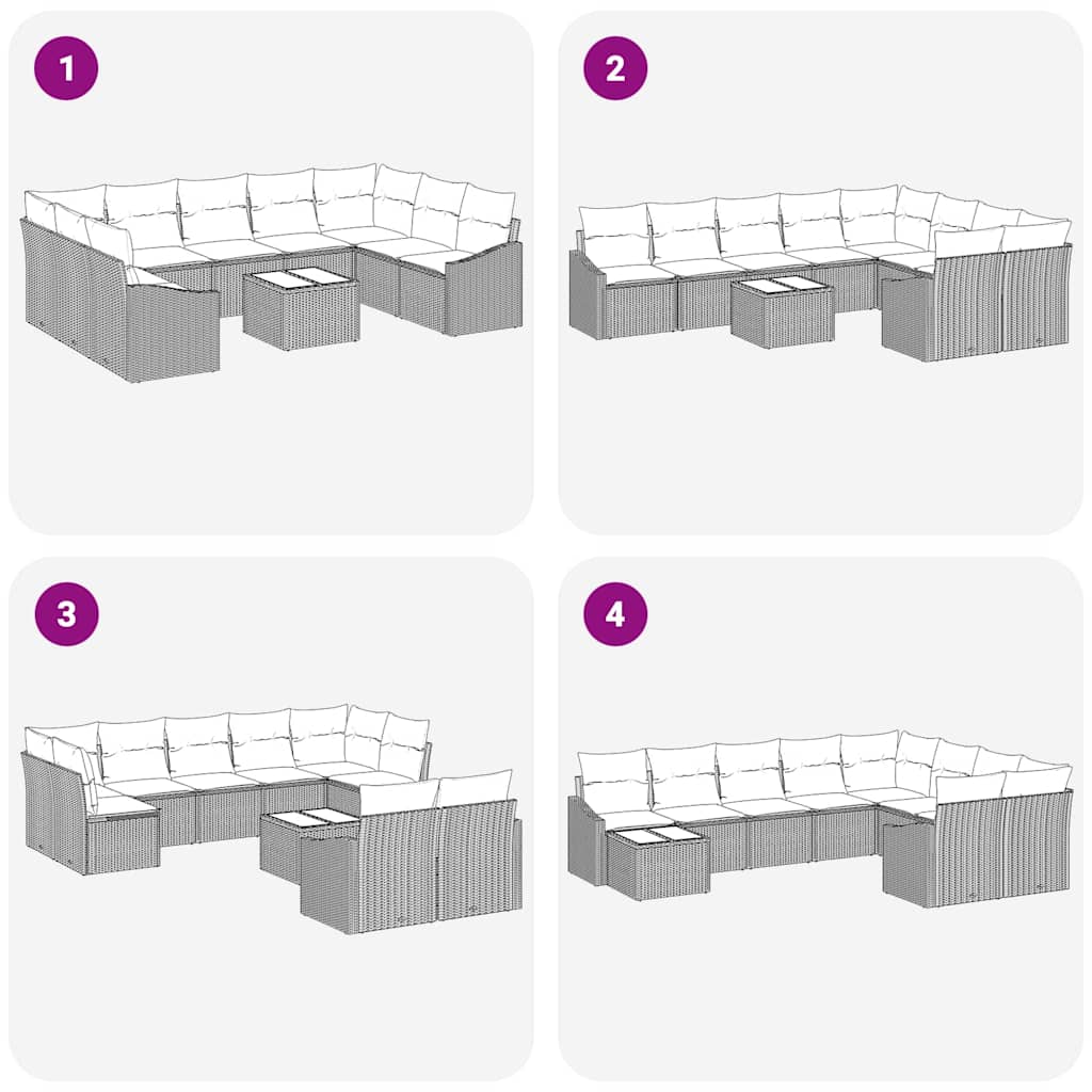 Sofa Sæt med pude 10 pcs Lysegrå polyrattan