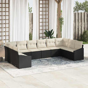 Sofa Sæt med pude 10 pcs Sort polyrattan