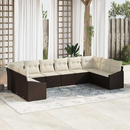 Sofa Sæt med pude 10 pcs Brun polyrattan