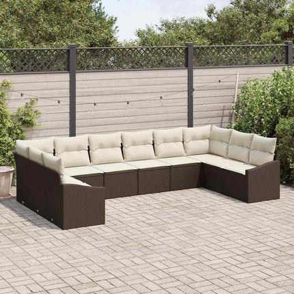 Sofa Sæt med pude 10 pcs Brun polyrattan