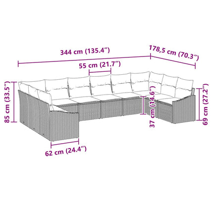 Sofa Sæt med pude 10 pcs Lysegrå polyrattan