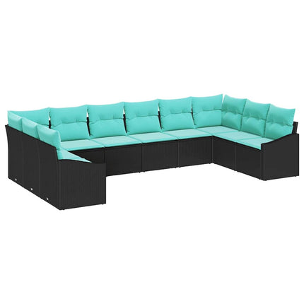 Sofa Sæt med pude 10 pcs Sort polyrattan