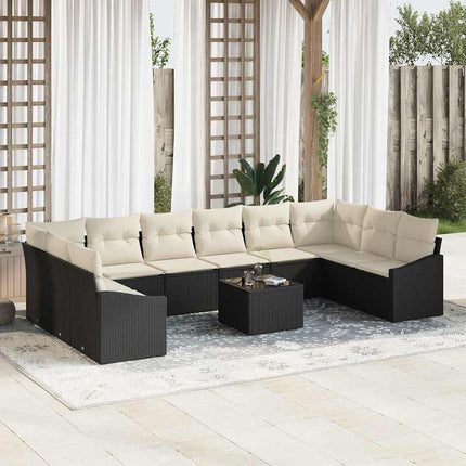 Sofa Sæt med pude 11 pcs Sort polyrattan