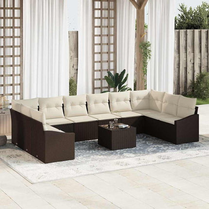 Sofa Sæt med pude 11 pcs Brun polyrattan