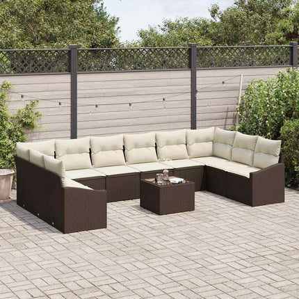 Sofa Sæt med pude 11 pcs Brun polyrattan